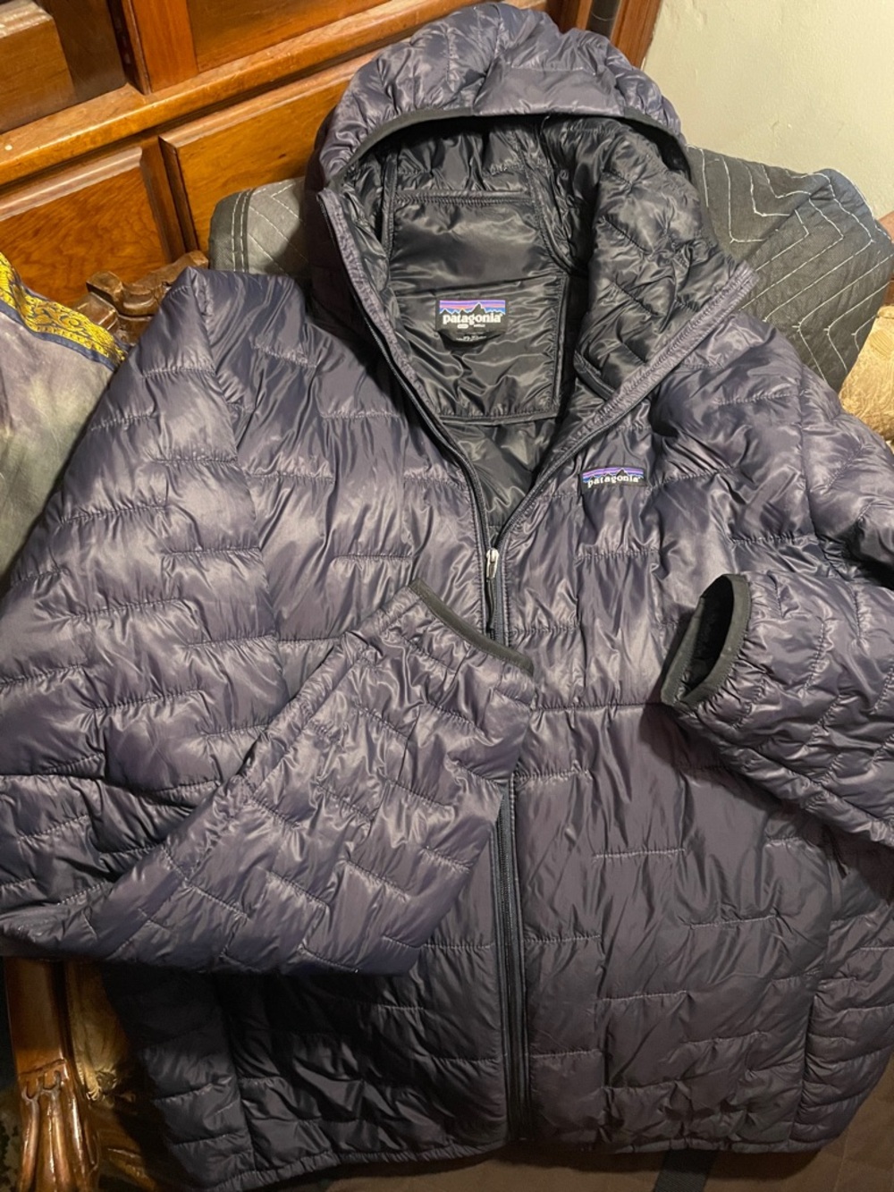 Patagonia Black Quilted Shell Jacket with Multicolor Logo